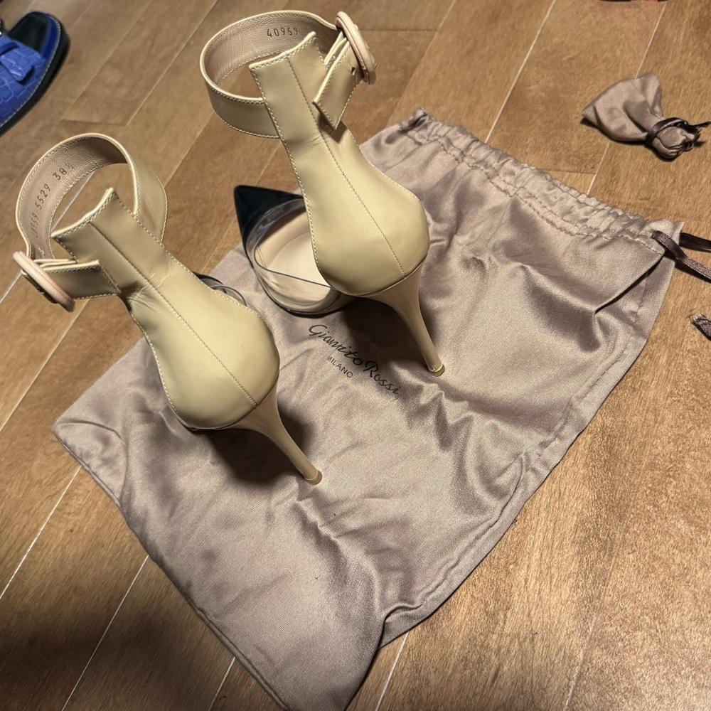Gianvito Rossi Nude and Black Leather and PVC Ankle Strap Pumps Size 38.5 - Picture 4 of 12